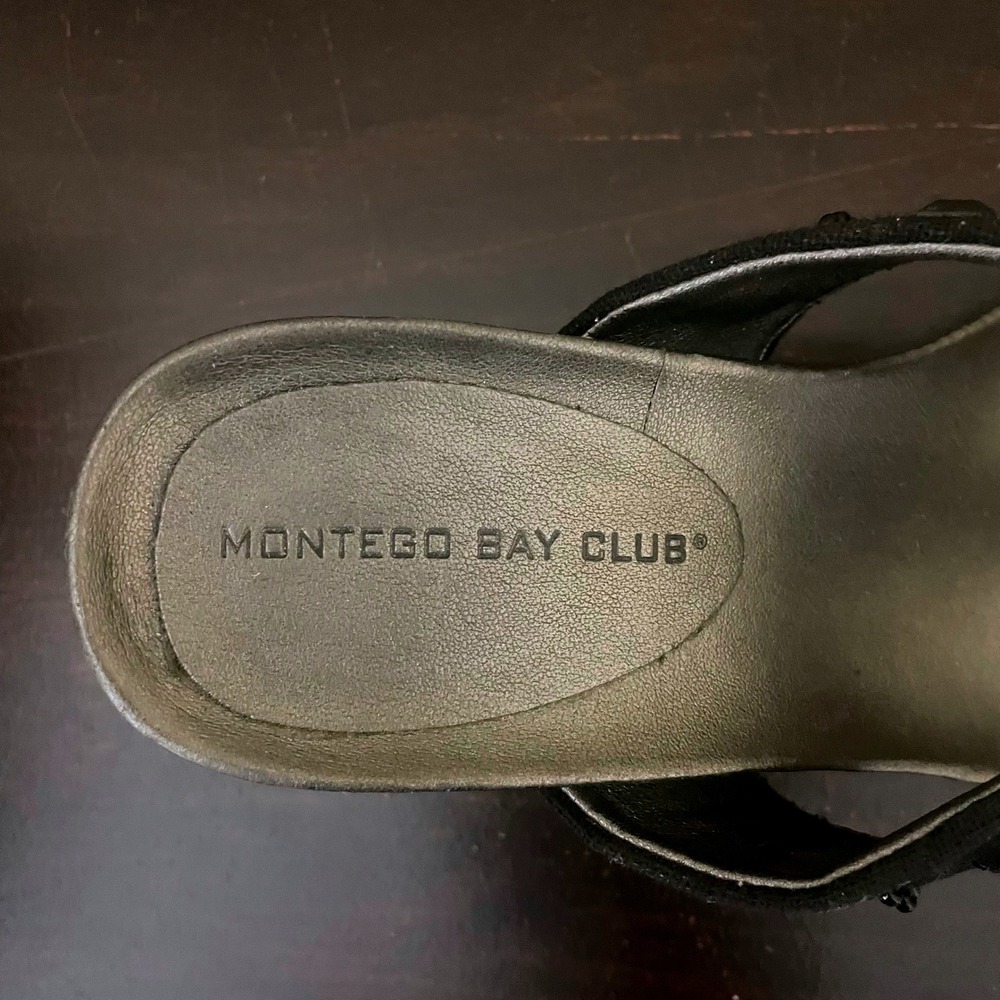 Montego Bay Club Womens 6.5 Beaded Wedge Thong Sandals Pewter Metallic 62187 - Picture 8 of 9